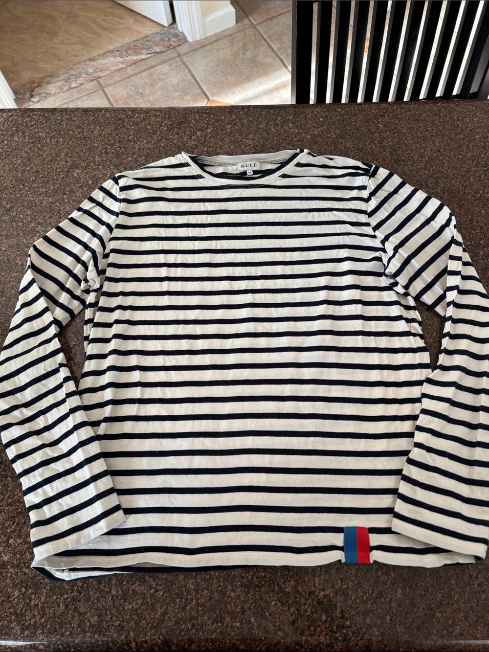 KULE Ladies White Navy Horizontal Stripe Long-Sleeve Tee-XS